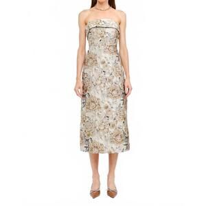 NEW SOFIE THE LABEL strapless floral printed jacquard dress in taupe